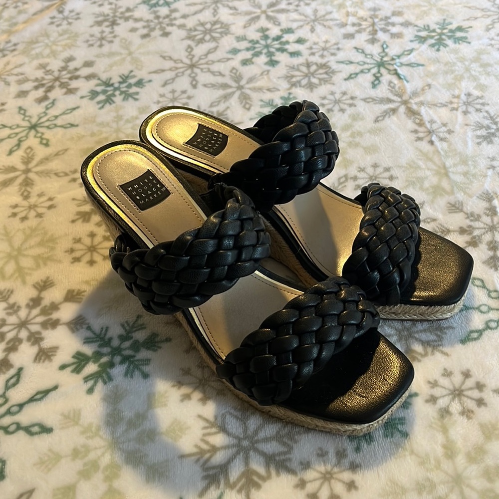 Black WHBM braided wedge sandals